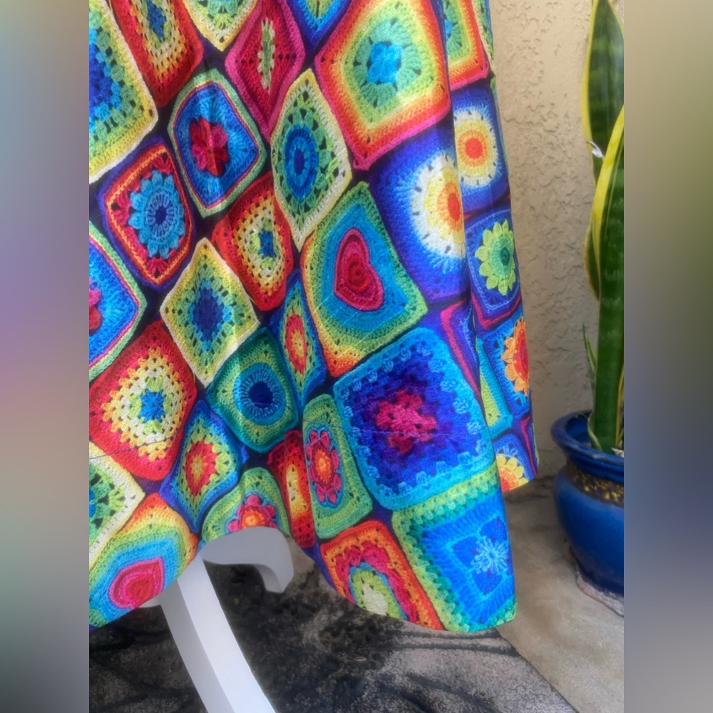 Patchwork Granny Square Print Full Lined Skirt - image 2